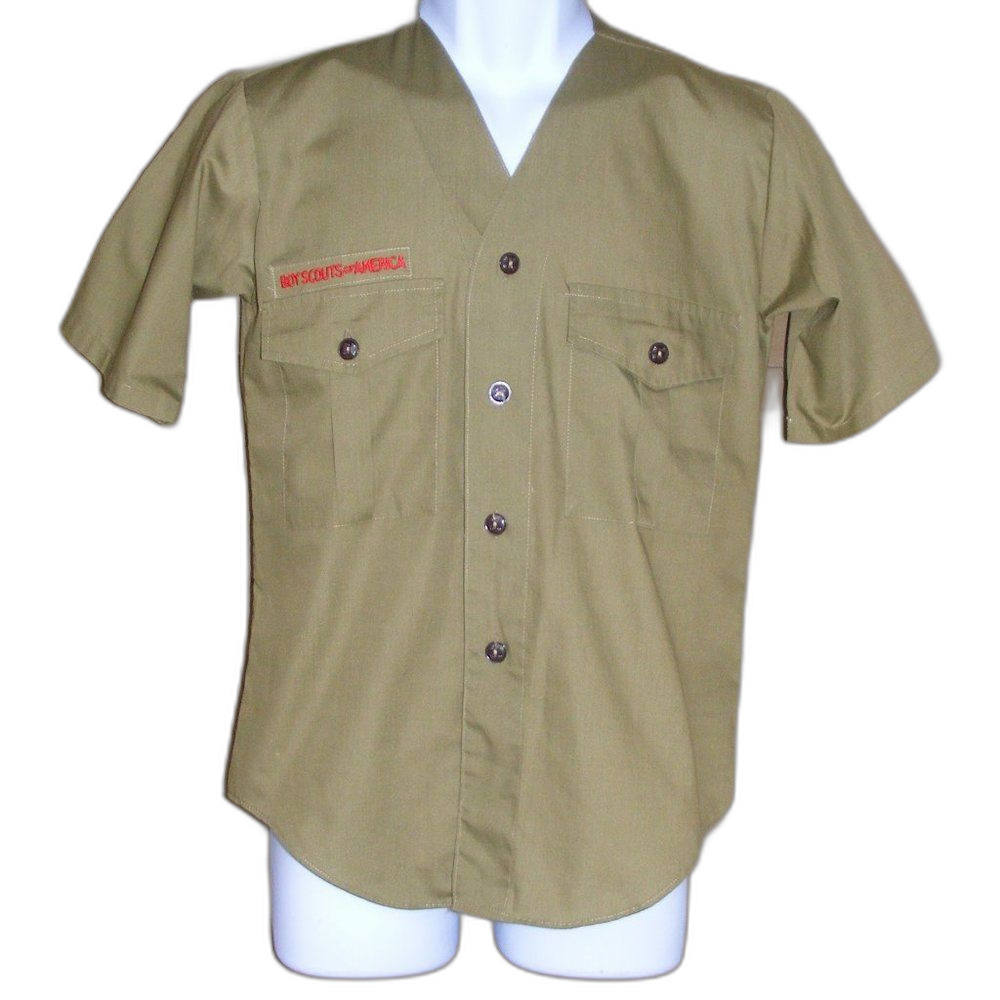 BOY SCOUTS Uniform Shirt, 13, Vintage, Green, Button front, No collar.